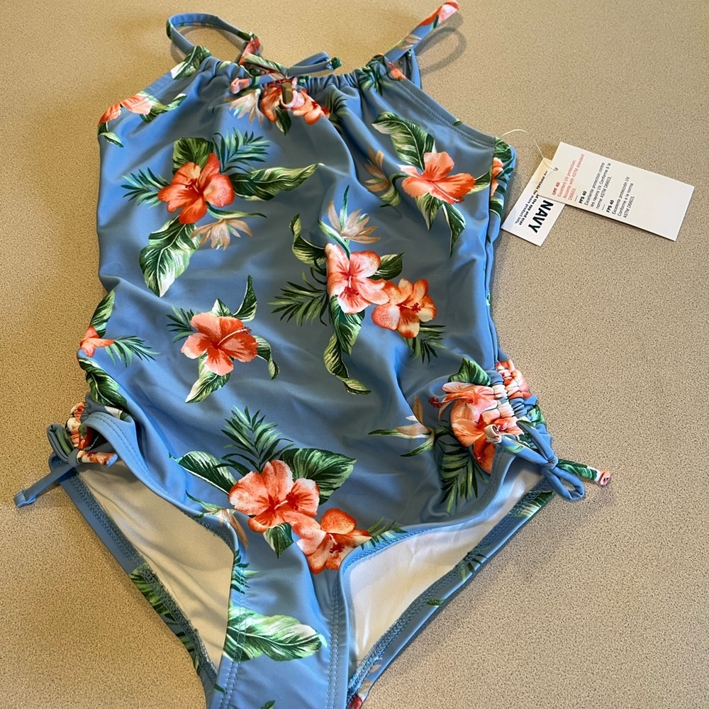 Kids Swim Floral Blue Swimsuit size 8 Old Navy